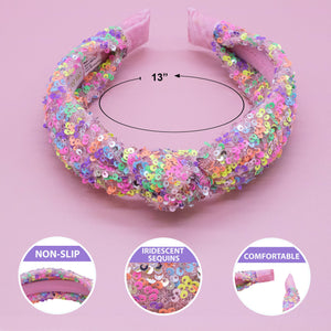Kids Knot Headband - Sequin Knotted Hair Band Accessories (Rainbow)