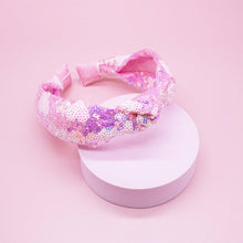 Load image into Gallery viewer, Kids Knot Headband - Pink Sequin Heart Valentine&#39;s Day
