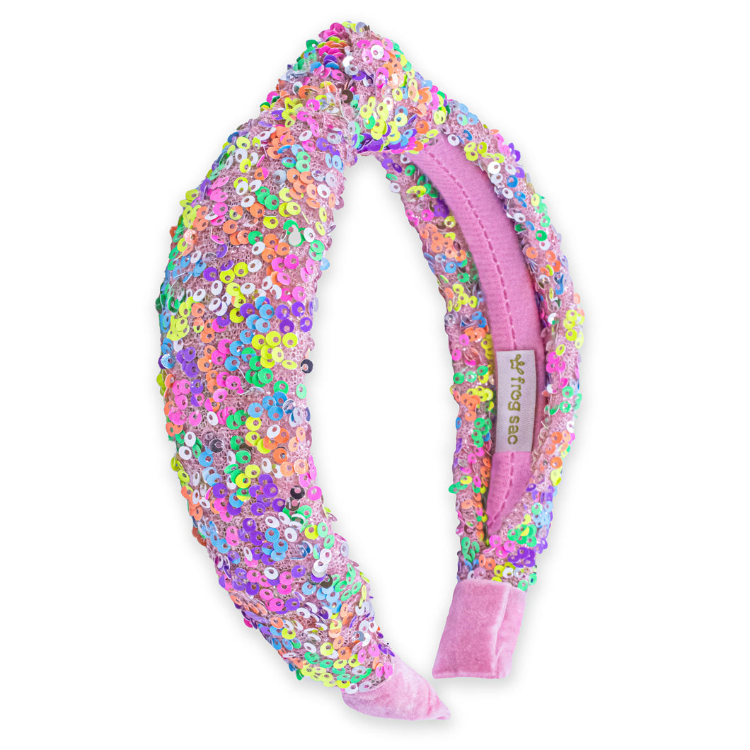 Kids Knot Headband - Sequin Knotted Hair Band Accessories (Rainbow)