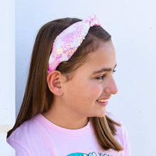 Load image into Gallery viewer, Kids Knot Headband - Pink Sequin Heart Valentine&#39;s Day
