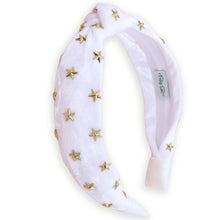 Load image into Gallery viewer, Kids Knot Headband - White Star Stud Velvet Hair Accessories

