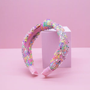 Kids Knot Headband - Sequin Knotted Hair Band Accessories (Rainbow)