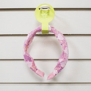 Kids Knot Headband - Pink Sequin Heart Valentine's Day