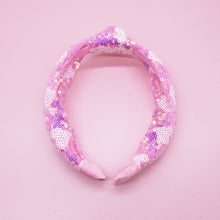 Load image into Gallery viewer, Kids Knot Headband - Pink Sequin Heart Valentine&#39;s Day
