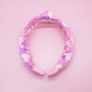 Kids Knot Headband - Pink Sequin Heart Valentine's Day