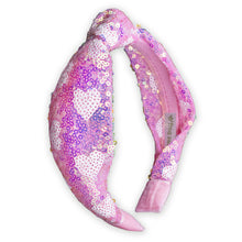 Load image into Gallery viewer, Kids Knot Headband - Pink Sequin Heart Valentine&#39;s Day
