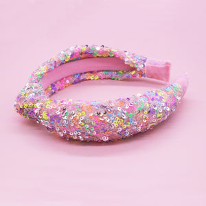 Kids Knot Headband - Sequin Knotted Hair Band Accessories (Rainbow)
