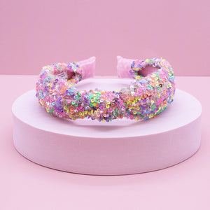 Kids Knot Headband - Sequin Knotted Hair Band Accessories (Rainbow)