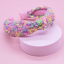 Load image into Gallery viewer, Kids Knot Headband - Sequin Knotted Hair Band Accessories (Rainbow)
