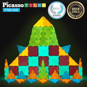 PicassoTiles® 60 Piece Glow in the Dark Tileset
