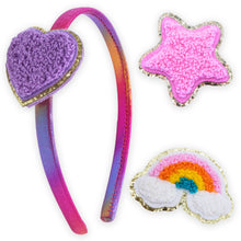 Load image into Gallery viewer, Interchangeable Charm Headband and Hair Clips - Rainbow, Star and Heart
