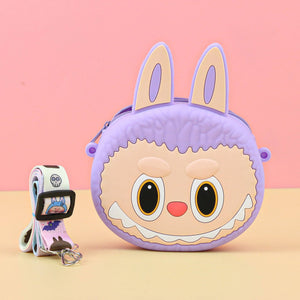 Light Purple Labubu purse with a pink background