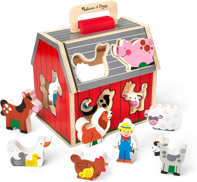 Barn Toy with animals on white background
