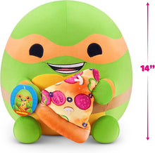 Load image into Gallery viewer, Snackles Ninja Turtles Michelangelo 14&quot; Plush by ZURU, Cuddly Squishy Comfort Plush with Teenage Mutant Ninja Turtles Theme and Pizza Snack Accessory
