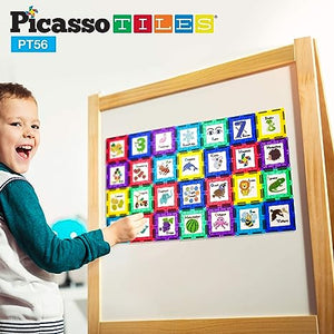 PicassoTiles 56 Piece Magnetic Building Blocks Fundamental & Cognition Set