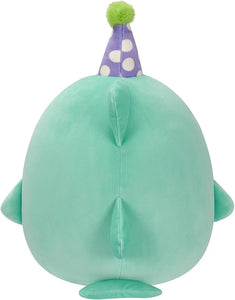 Squishmallows Original 12-Inch Sharon The Teal Shark with Party Hat + Confetti Belly - Official Jazwares “Happy Birthday” Plush (Medium-Sized)