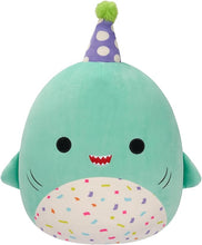 Load image into Gallery viewer, Squishmallows Original 12-Inch Sharon The Teal Shark with Party Hat + Confetti Belly - Official Jazwares “Happy Birthday” Plush (Medium-Sized)
