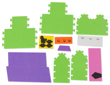 Load image into Gallery viewer, Set of colorful foam puzzle pieces of a create your own haunted house on a white background
