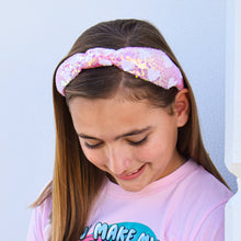 Load image into Gallery viewer, Kids Knot Headband - Pink Sequin Heart Valentine&#39;s Day
