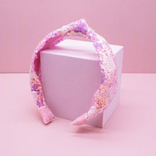 Load image into Gallery viewer, Kids Knot Headband - Pink Sequin Heart Valentine&#39;s Day
