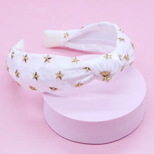 Load image into Gallery viewer, Kids Knot Headband - White Star Stud Velvet Hair Accessories
