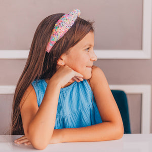 Kids Knot Headband - Sequin Knotted Hair Band Accessories (Rainbow)