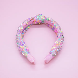 Kids Knot Headband - Sequin Knotted Hair Band Accessories (Rainbow)