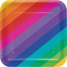 Load image into Gallery viewer, Rainbow Square Party Dinner Plates
